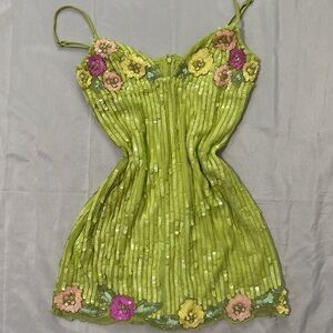 VIRAL MAJORELLE BEADED Y2K FAIRY SUMMER GREEN MINI DRESS